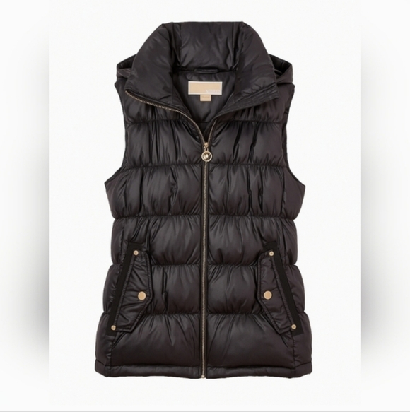 Michael Kors Jackets & Blazers - Michael Kors Shiny Women's Black Puffer Winter outoor Vest Gold Zipper Size S.